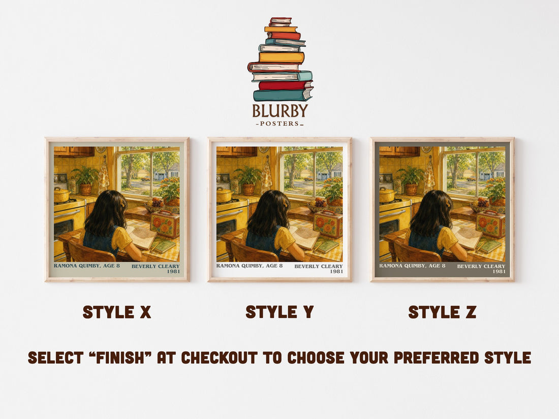 Ramona Quimby, Age 8 literary print in frame leaning in hallway – childrens wall art (mockup)