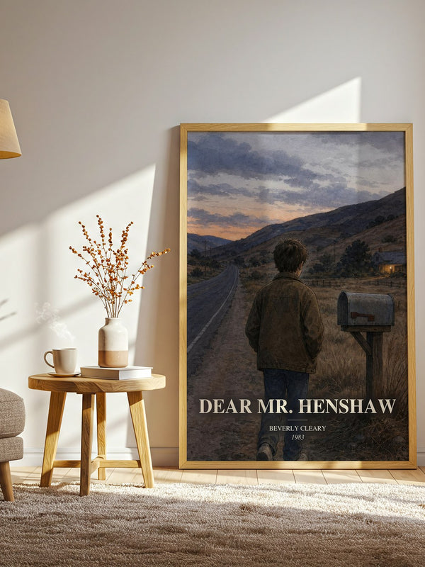 Dear Mr. Henshaw watercolour print in frame leaning in hallway – childrens wall art