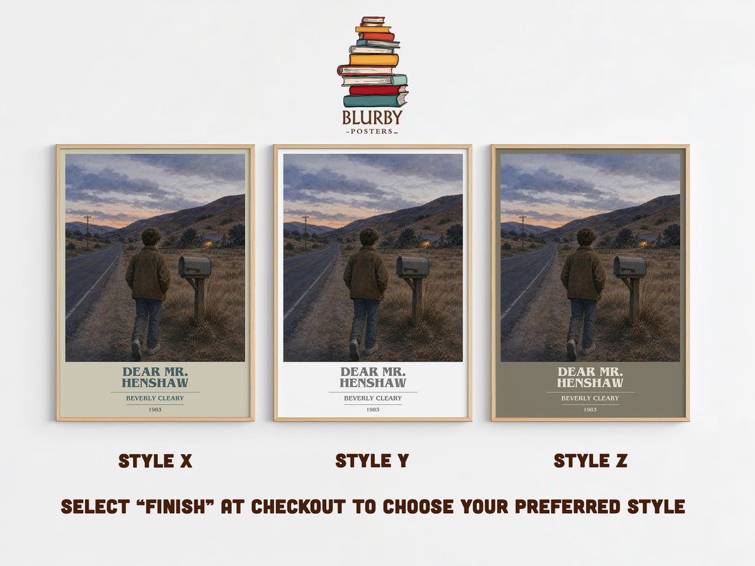 Dear Mr. Henshaw book cover print in frame leaning in hallway – childrens wall art (mockup)