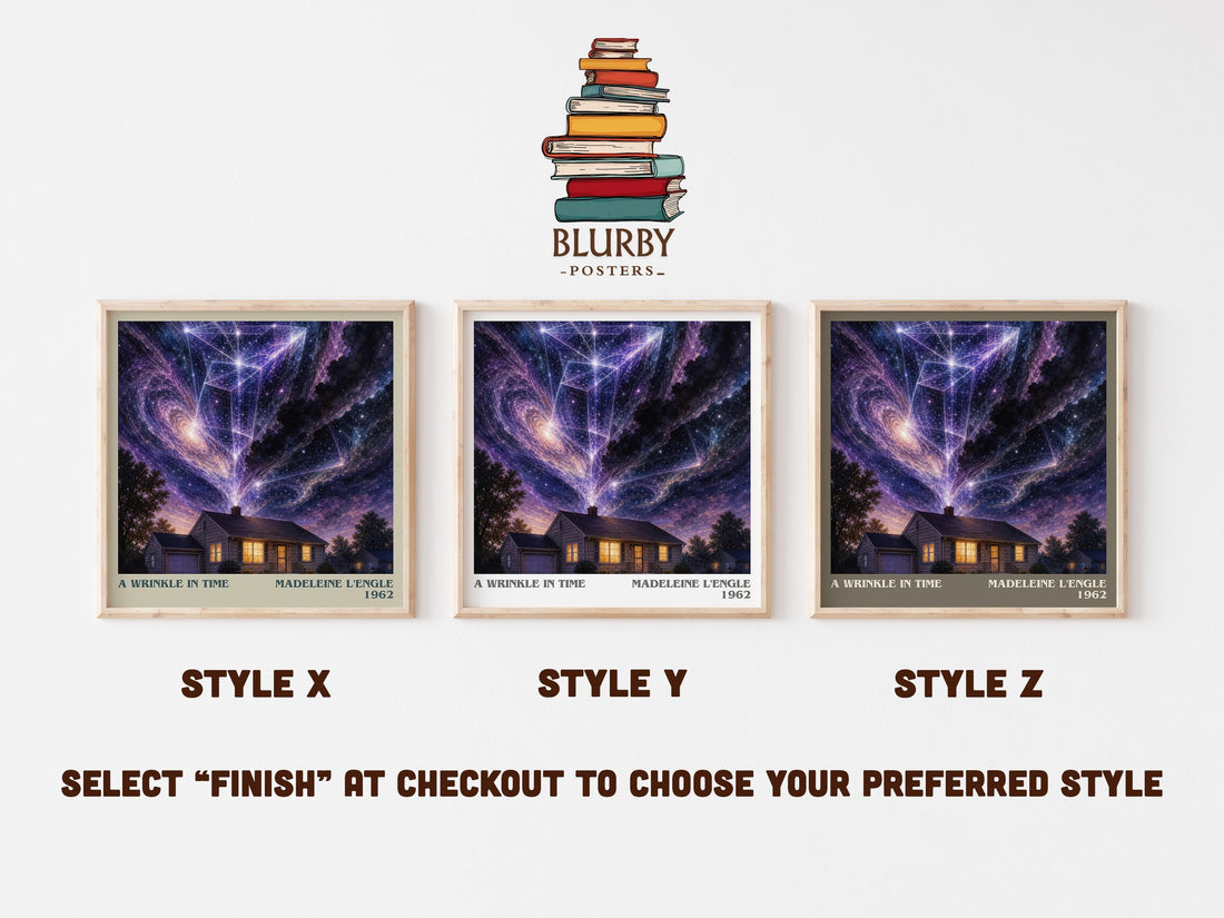 A Wrinkle in Time literary print in frame leaning in hallway – sci fi wall art (mockup)