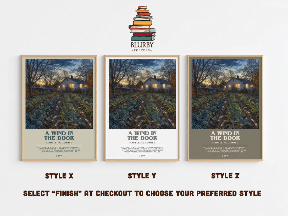 A Wind in the Door bookish print in frame leaning in hallway – young adult wall art (mockup)