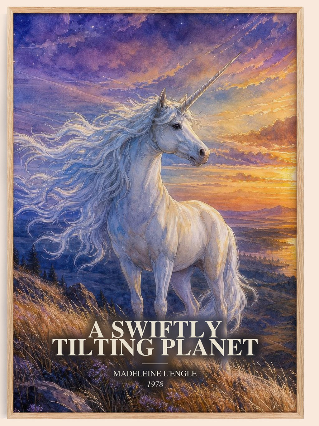 A Swiftly Tilting Planet watercolour book poster by Madeleine L'Engle – framed literary art print