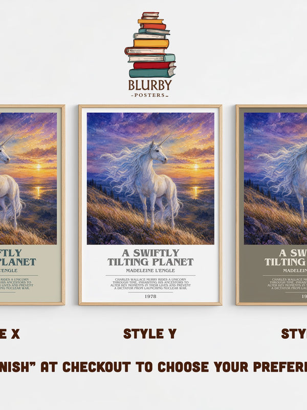 A Swiftly Tilting Planet bookish print in frame leaning in hallway – sci fi wall art