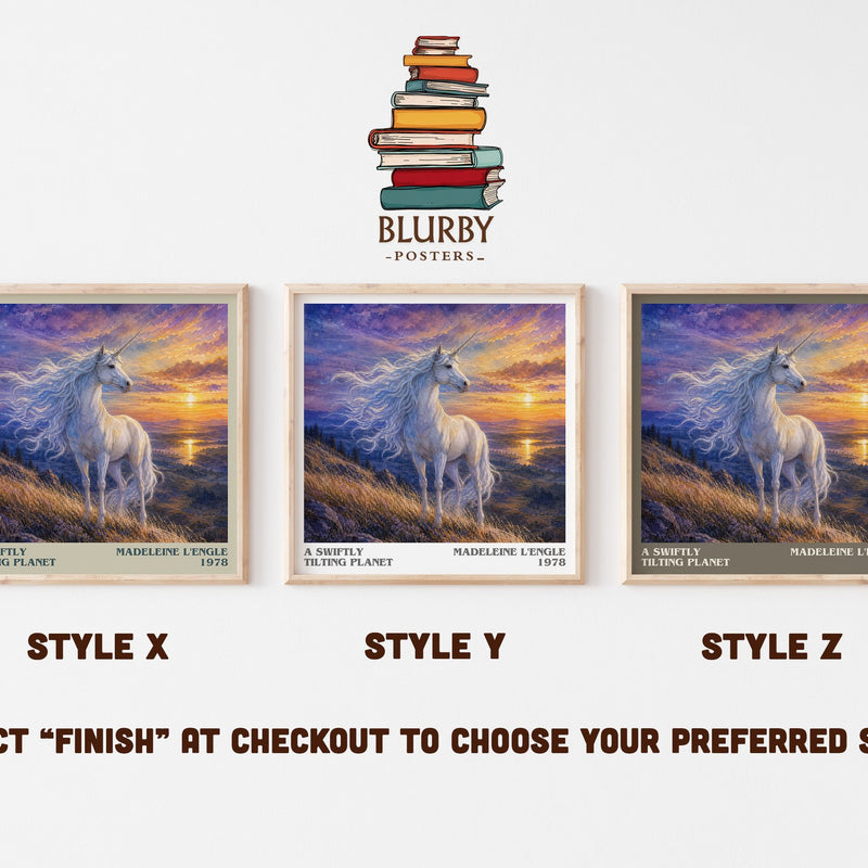 A Swiftly Tilting Planet literary print in frame leaning in hallway – sci fi wall art