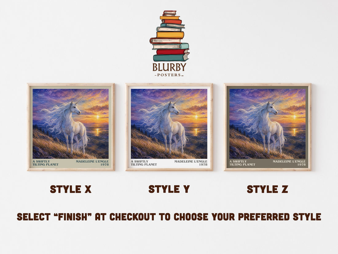 A Swiftly Tilting Planet literary print in frame leaning in hallway – sci fi wall art (mockup)
