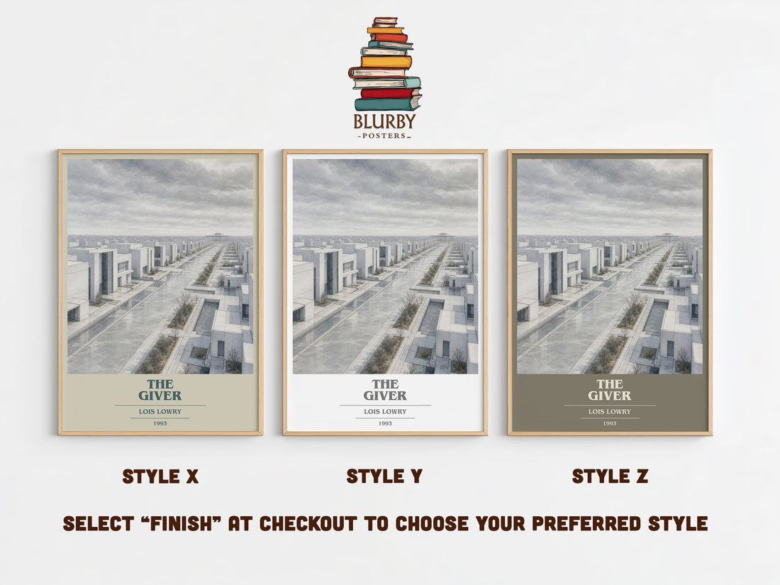 The Giver book cover print in frame leaning in hallway – young adult wall art (mockup)