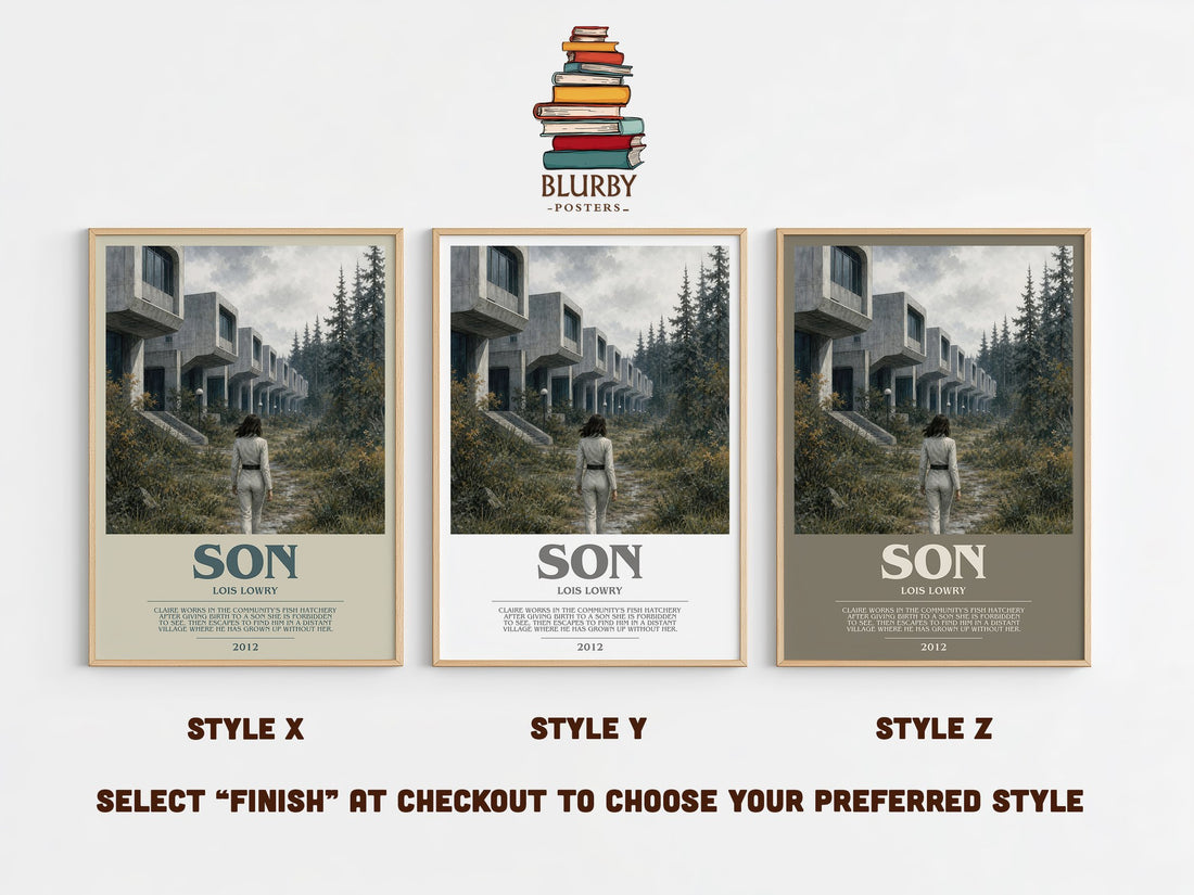Son bookish print in frame leaning in hallway – dystopian wall art (mockup)