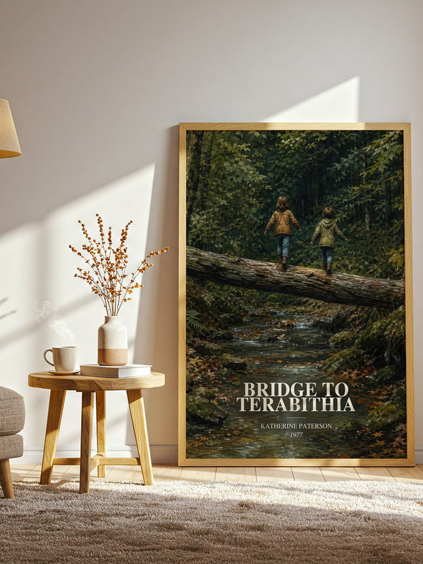 Bridge to Terabithia watercolour print in frame leaning in hallway – childrens wall art