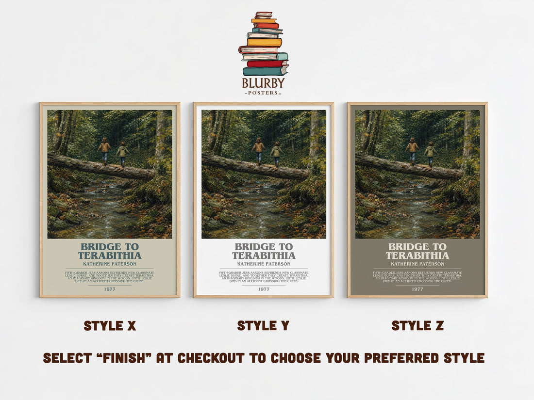 Bridge to Terabithia bookish print in frame leaning in hallway – childrens wall art (mockup)
