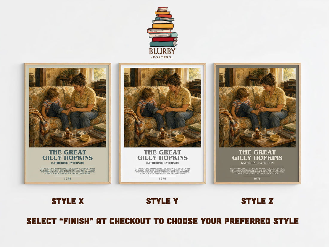 The Great Gilly Hopkins bookish print in frame leaning in hallway – childrens wall art (mockup)