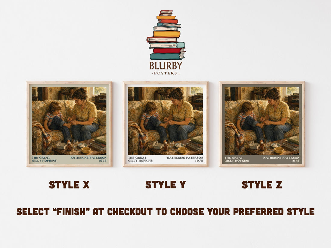 The Great Gilly Hopkins literary print in frame leaning in hallway – childrens wall art (mockup)