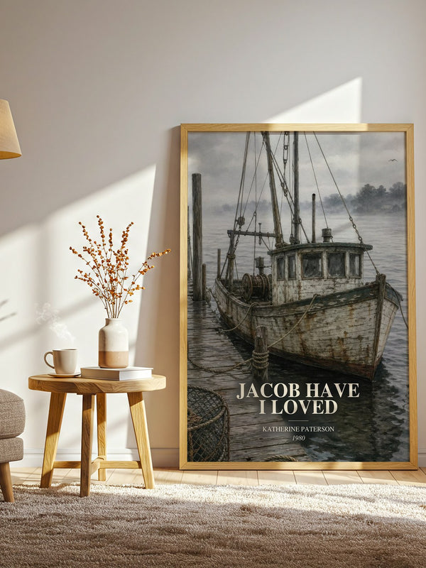 Jacob Have I Loved watercolour print in frame leaning in hallway – young adult wall art
