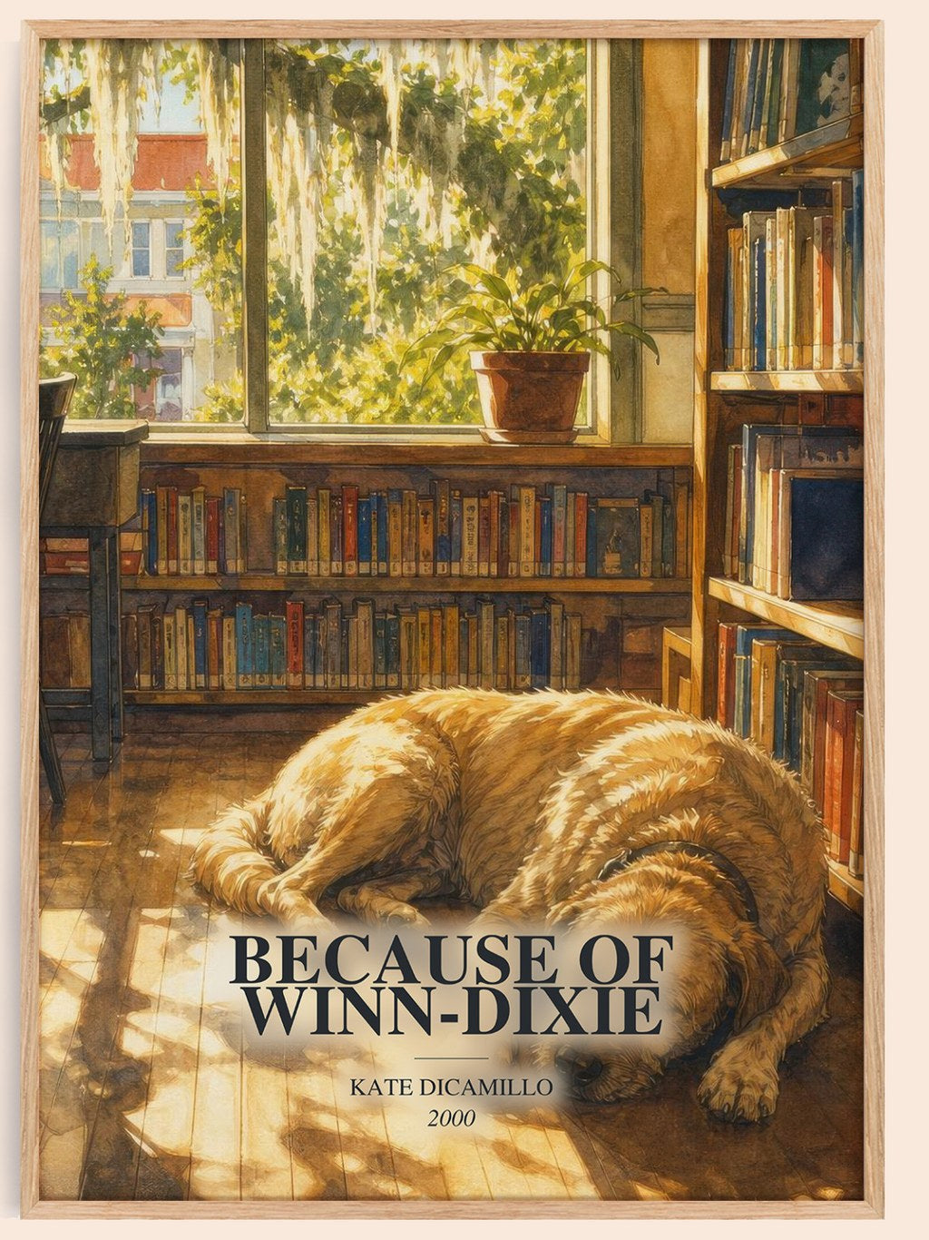 Because of Winn-Dixie watercolour book poster by Kate DiCamillo – framed literary art print