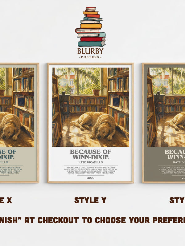 Because of Winn-Dixie bookish print in frame leaning in hallway – childrens wall art