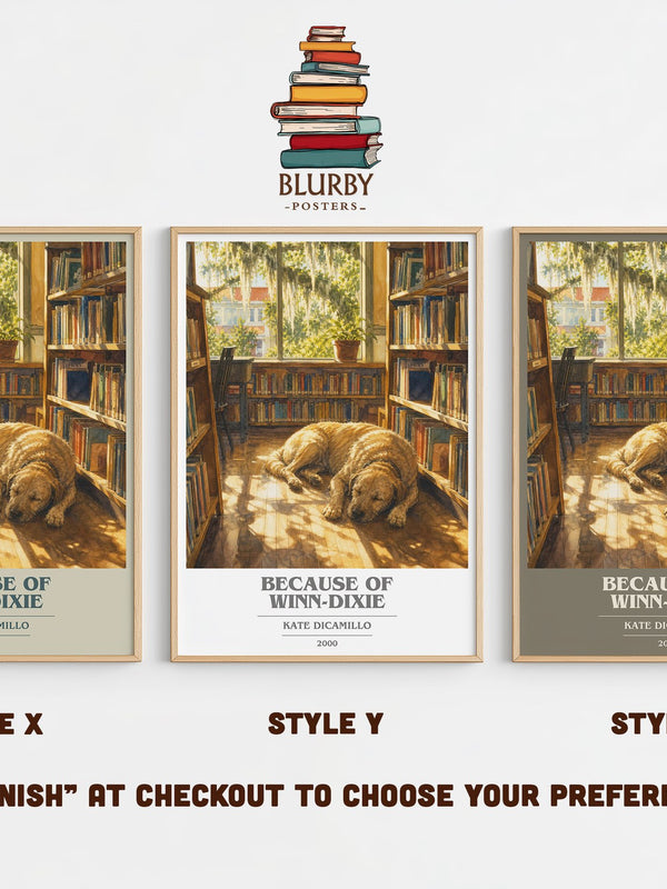 Because of Winn-Dixie book cover print in frame leaning in hallway – childrens wall art
