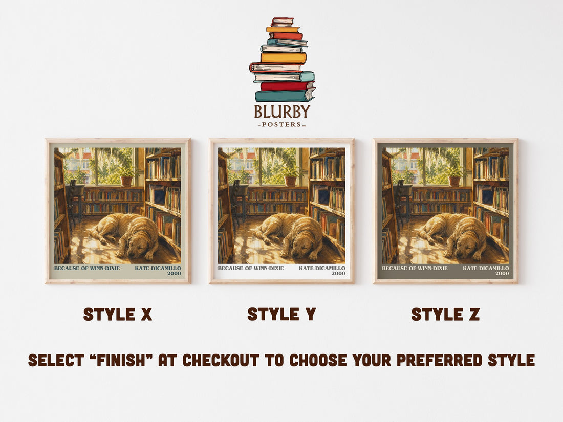 Because of Winn-Dixie literary print in frame leaning in hallway – childrens wall art (mockup)