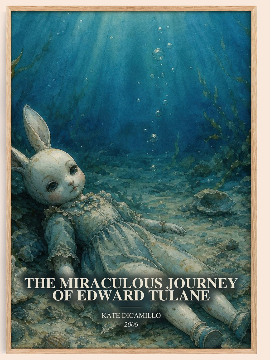 The Miraculous Journey of Edward Tulane watercolour book poster by Kate DiCamillo – framed literary art print