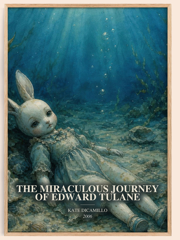 The Miraculous Journey of Edward Tulane watercolour book poster by Kate DiCamillo – framed literary art print