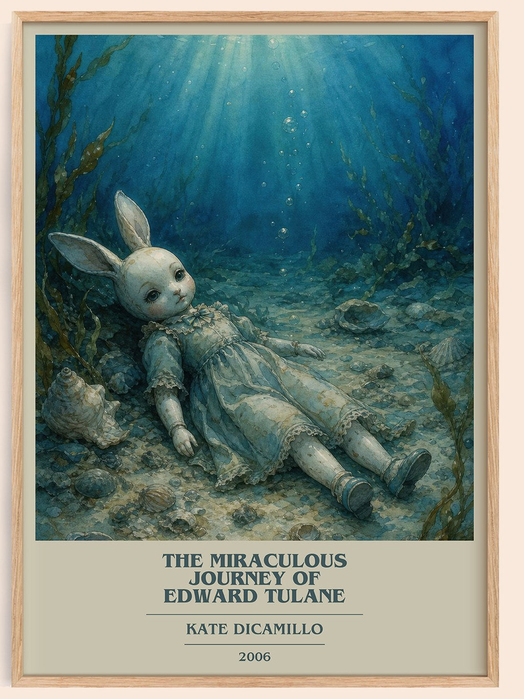 The Miraculous Journey of Edward Tulane book cover book poster by Kate DiCamillo – framed literary art print