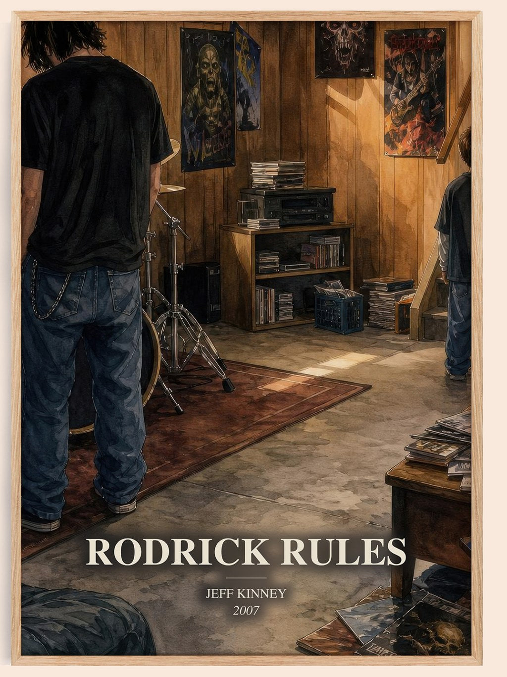 Rodrick Rules watercolour book poster by Jeff Kinney – framed literary art print