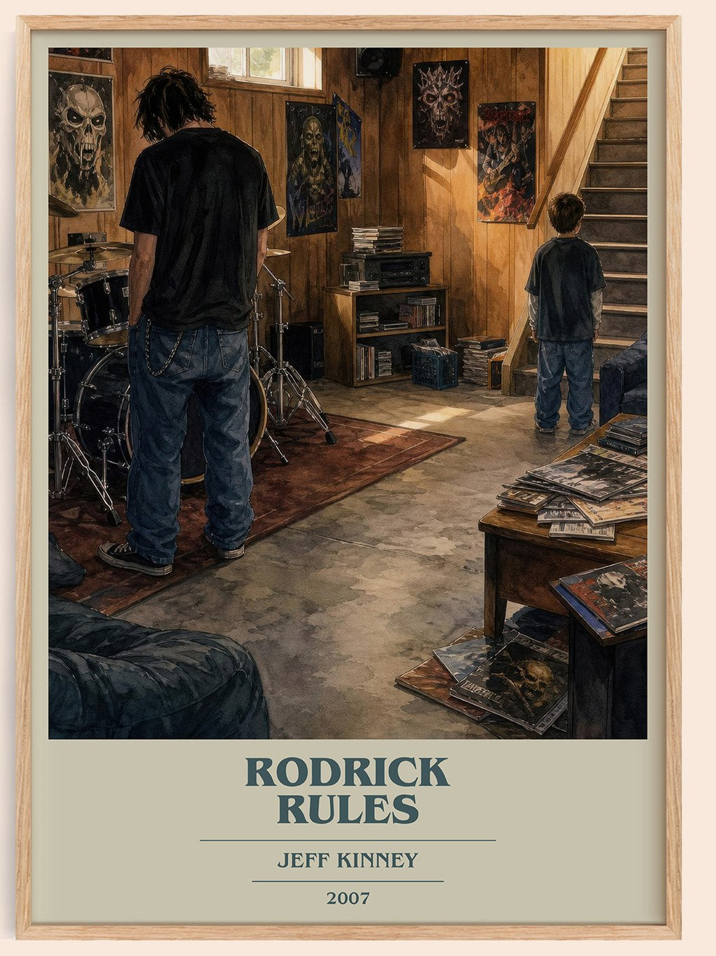 Rodrick Rules book cover book poster by Jeff Kinney – framed literary art print