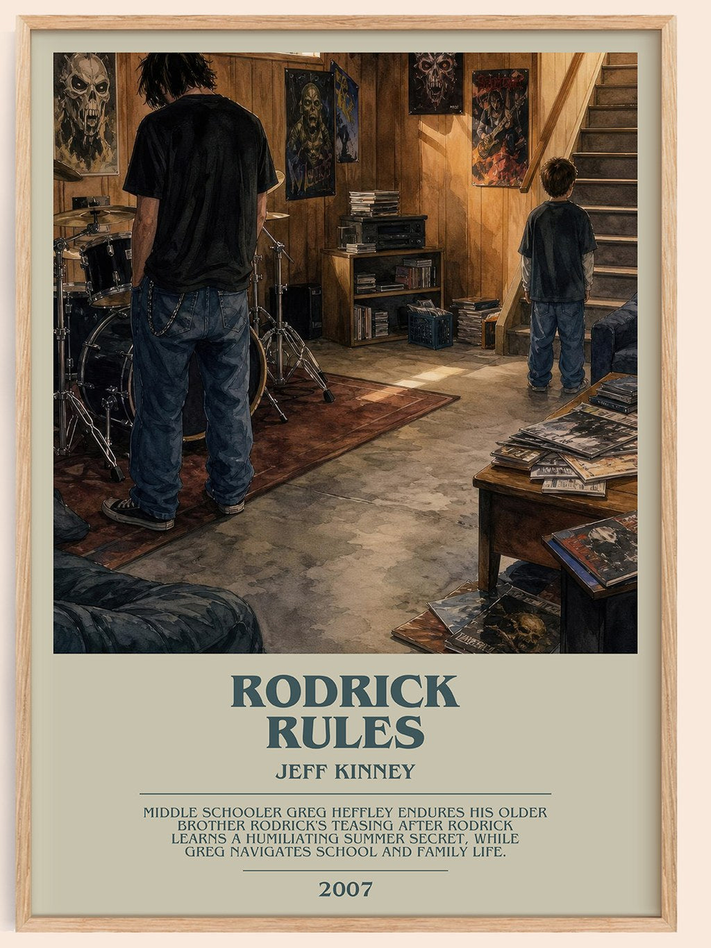 Rodrick Rules bookish book poster by Jeff Kinney – framed literary art print
