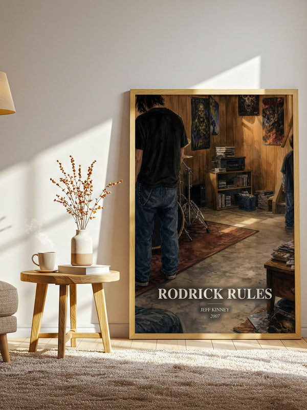 Rodrick Rules watercolour print in frame leaning in hallway – childrens wall art