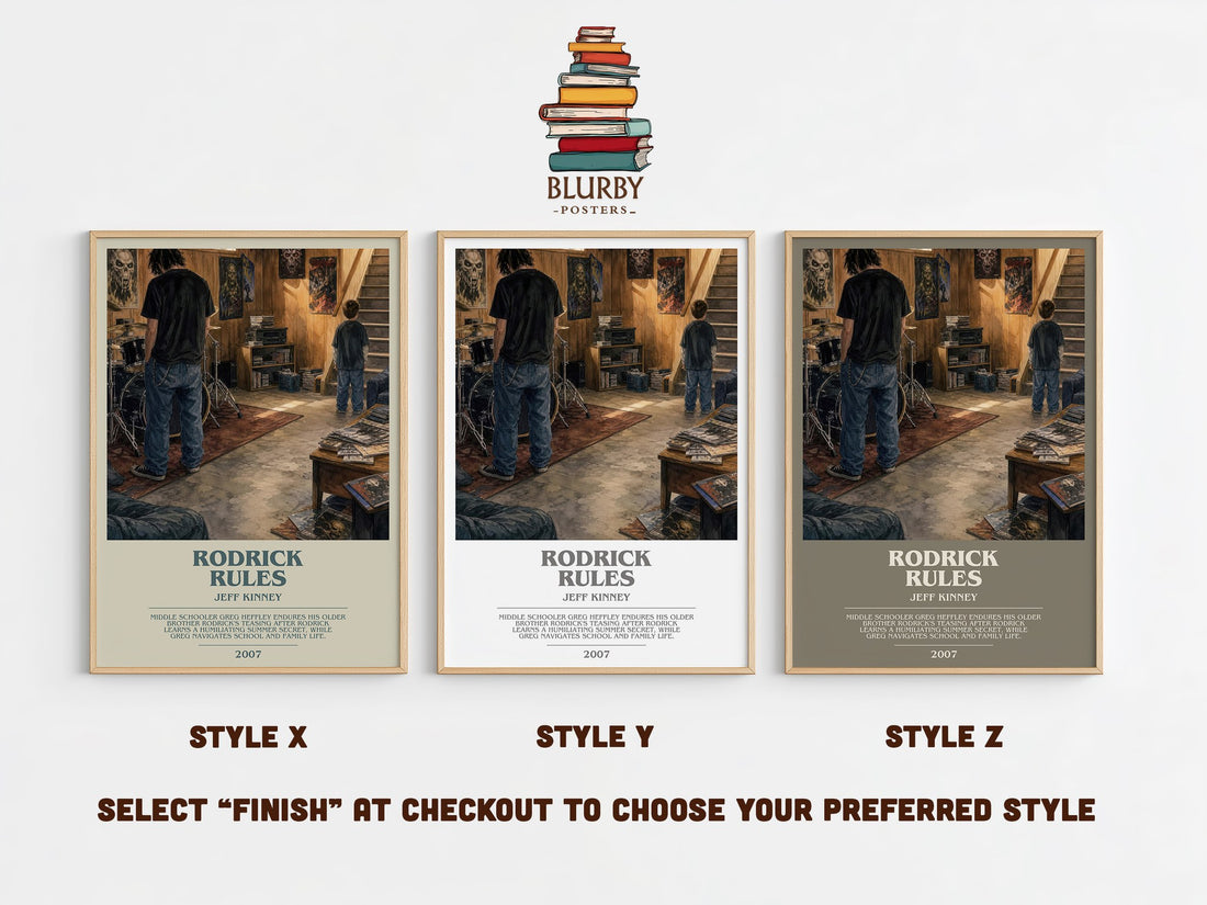 Rodrick Rules bookish print in frame leaning in hallway – childrens wall art (mockup)