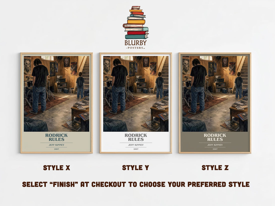 Rodrick Rules book cover print in frame leaning in hallway – childrens wall art (mockup)