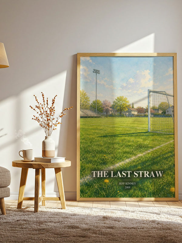 The Last Straw watercolour print in frame leaning in hallway – childrens wall art