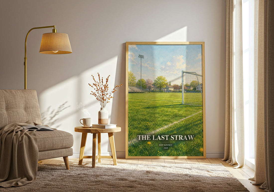 The Last Straw watercolour print in frame leaning in hallway – childrens wall art (mockup)