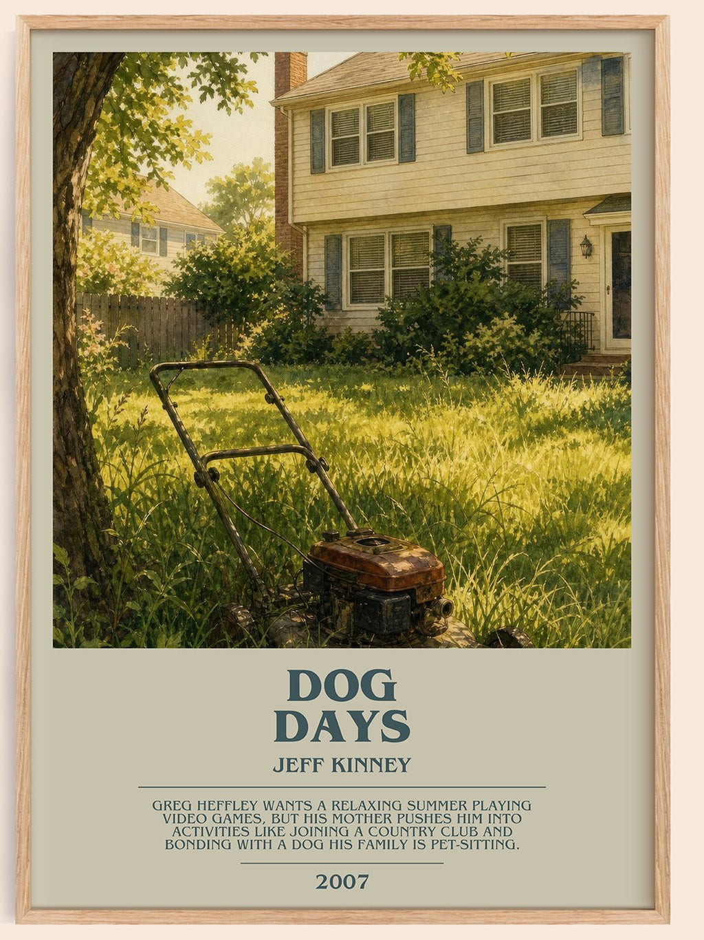 Dog Days bookish book poster by Jeff Kinney – framed literary art print