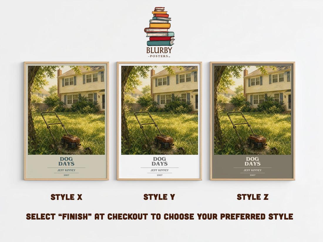 Dog Days book cover print in frame leaning in hallway – childrens wall art (mockup)