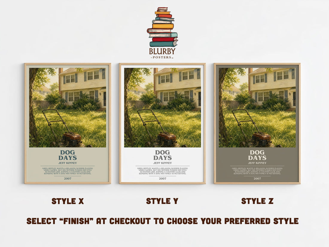 Dog Days bookish print in frame leaning in hallway – childrens wall art (mockup)
