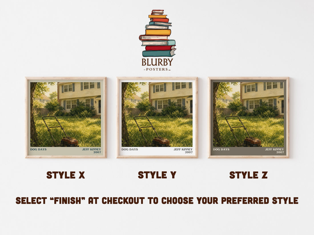 Dog Days literary print in frame leaning in hallway – childrens wall art (mockup)