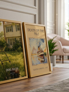 Dog Days watercolour print framed by window – literary home decor