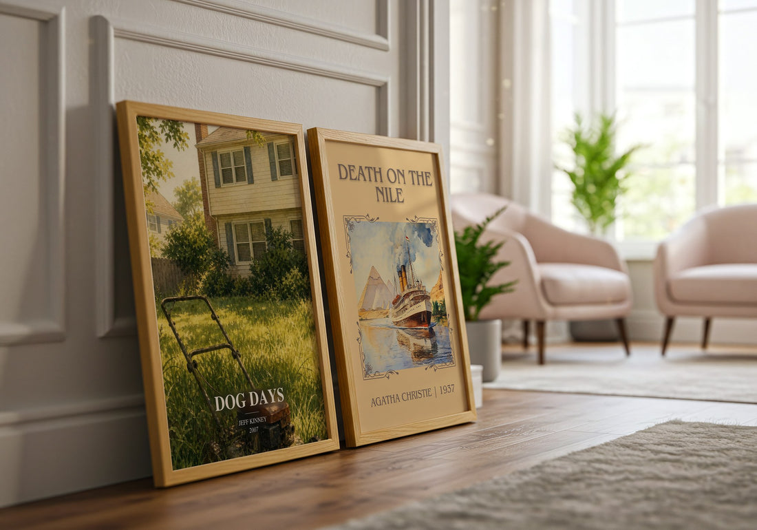 Dog Days watercolour print framed by window – literary home decor