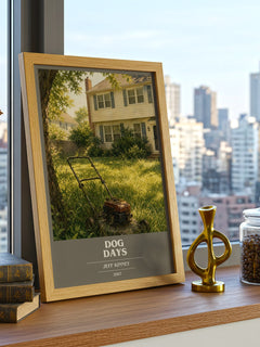Dog Days book cover print framed by window – literary home decor