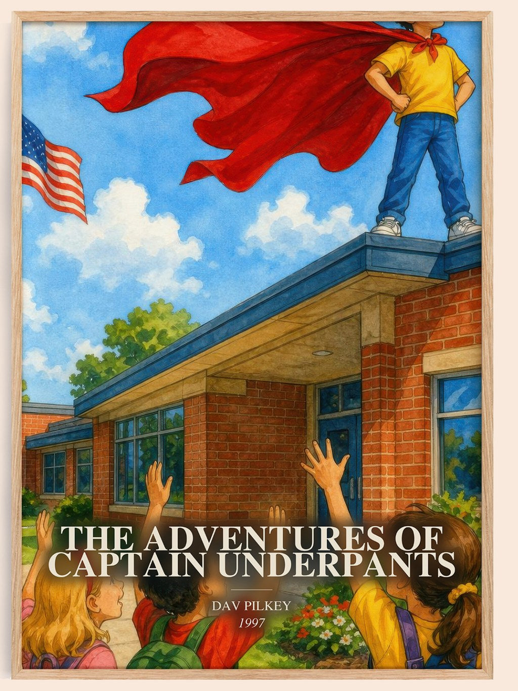 The Adventures of Captain Underpants watercolour book poster by Dav Pilkey – framed literary art print