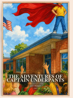 The Adventures of Captain Underpants watercolour book poster by Dav Pilkey – framed literary art print