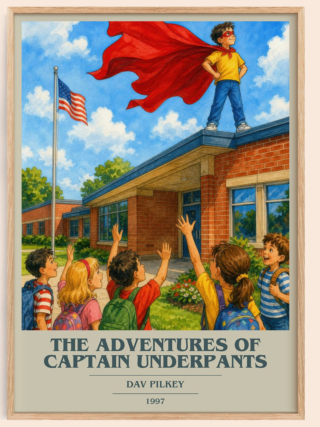 The Adventures of Captain Underpants book cover book poster by Dav Pilkey – framed literary art print