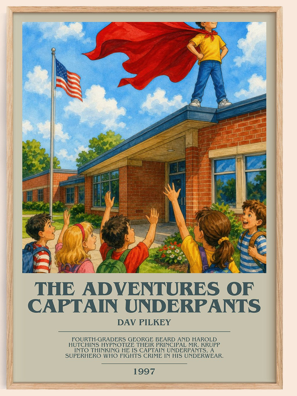 The Adventures of Captain Underpants bookish book poster by Dav Pilkey – framed literary art print