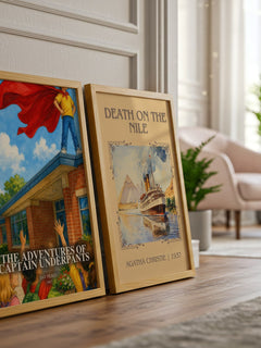 The Adventures of Captain Underpants watercolour print framed by window – literary home decor
