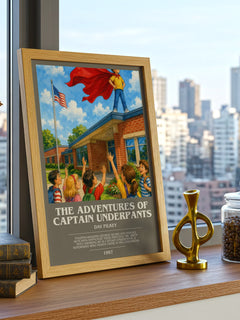 The Adventures of Captain Underpants bookish print framed by window – literary home decor