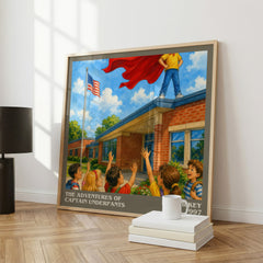 The Adventures of Captain Underpants literary print framed by window – literary home decor