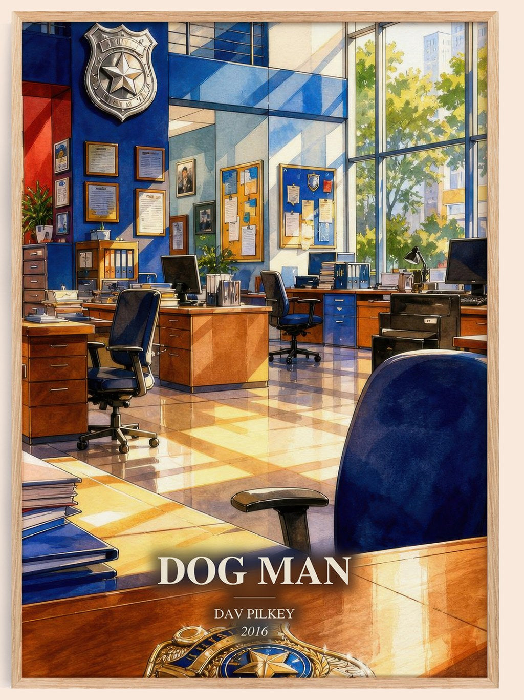 Dog Man watercolour book poster by Dav Pilkey – framed literary art print