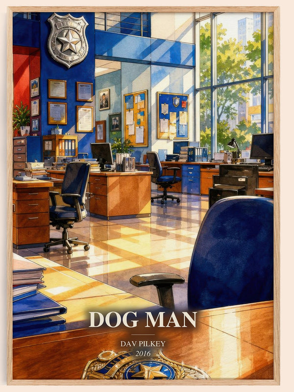 Dog Man watercolour book poster by Dav Pilkey – framed literary art print