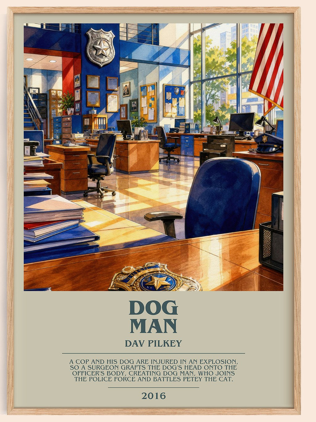 Dog Man bookish book poster by Dav Pilkey – framed literary art print
