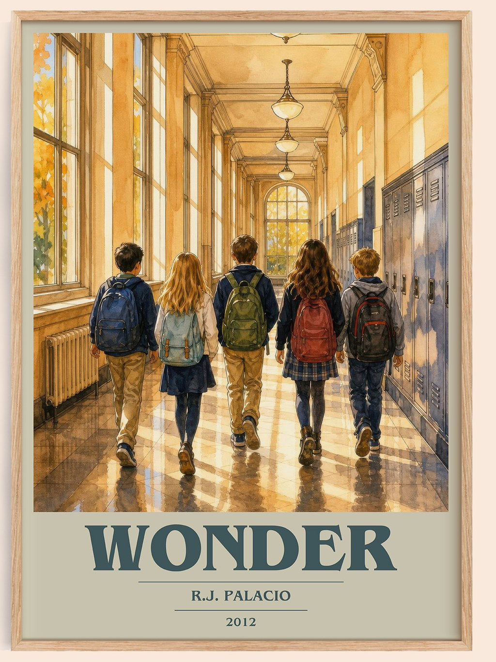 Wonder book cover book poster by R.J. Palacio – framed literary art print