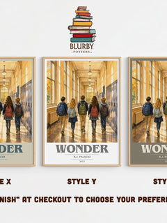 Wonder book cover print in frame leaning in hallway – contemporary fiction wall art
